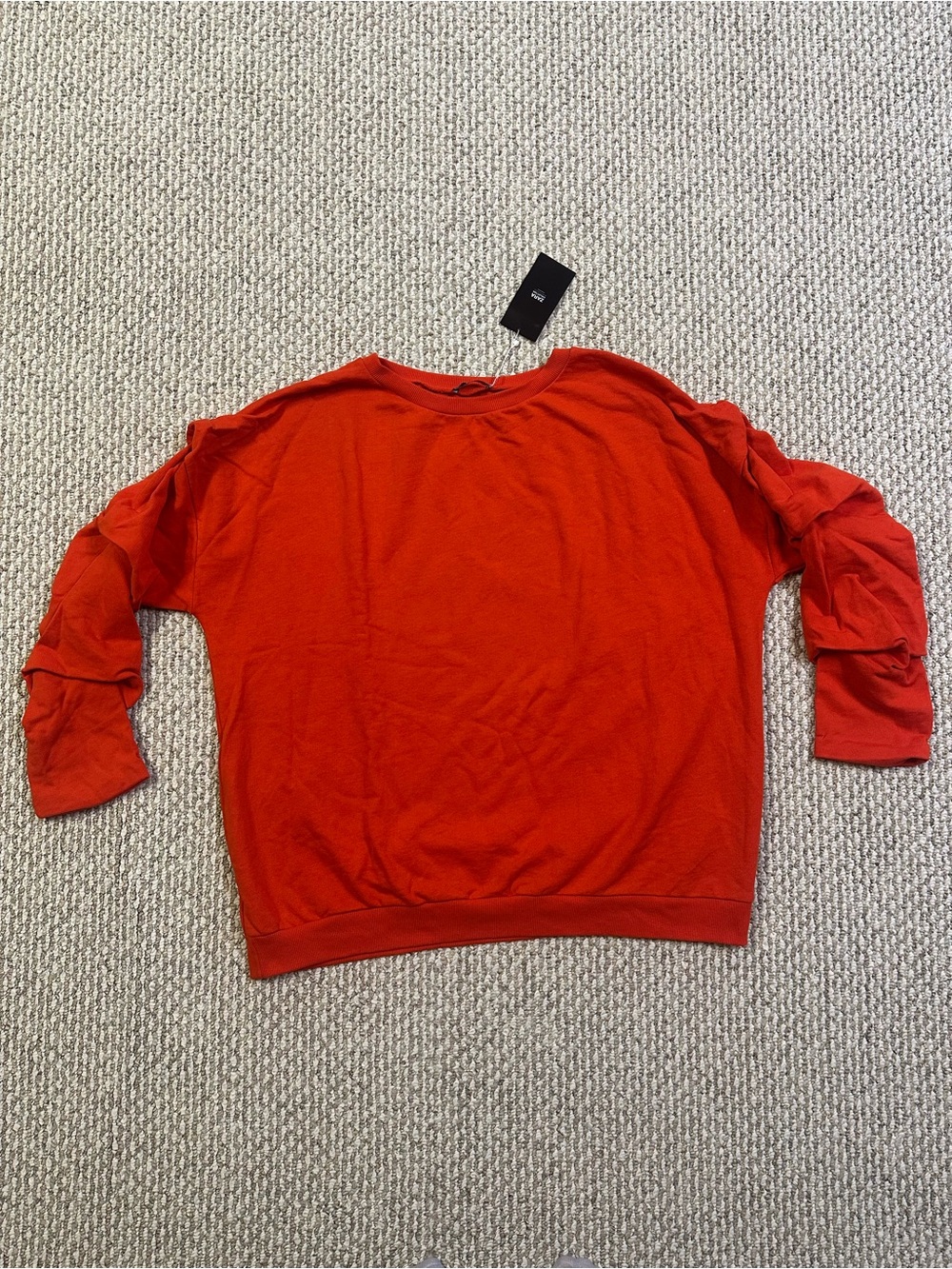 Zara Women’s Rouched Sleeve Crewneck Sweatshirt - Red